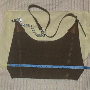Chic Brown Suede Shoulder Bag with Chain Detail